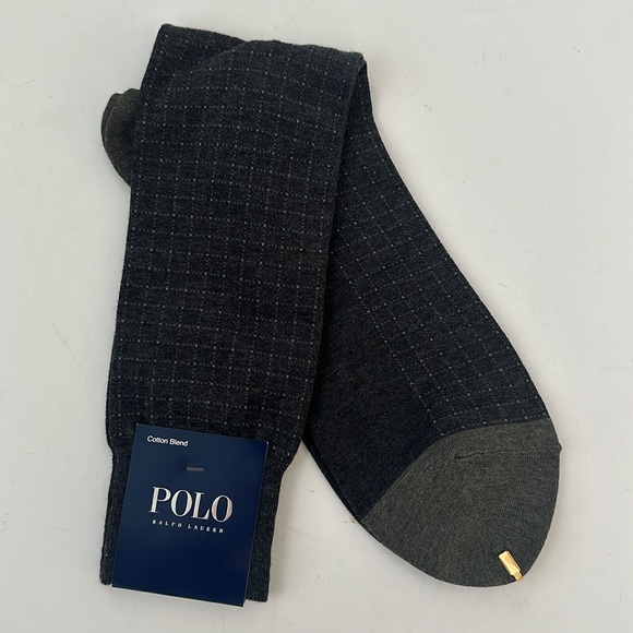 POLO Ralph Lauren Cotton Blend Dark Grey Checkerd Socks NWT - Picture 3 of 6
